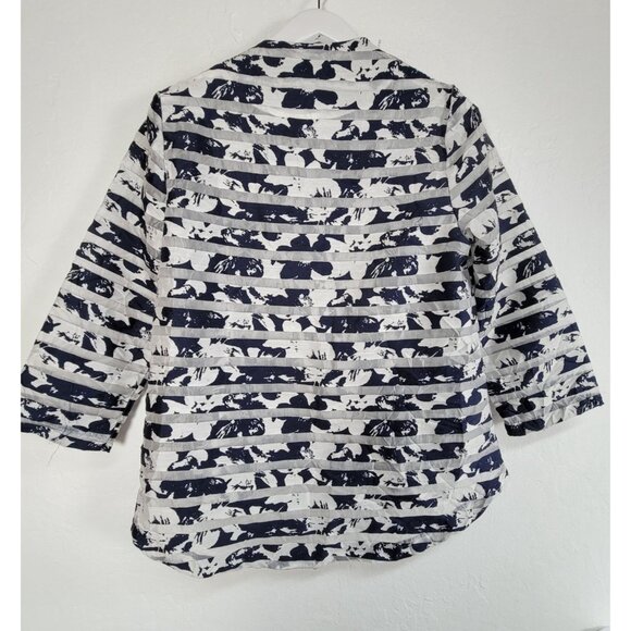 Yushi Womens Navy & White Abstract Floral Print Button-Up Tunic Shirt Small - Picture 2 of 8